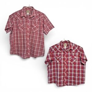 Wrangler Mens Plaid Western Snap Short Sleeve Shirt Red Blue Size XL Lot of 2